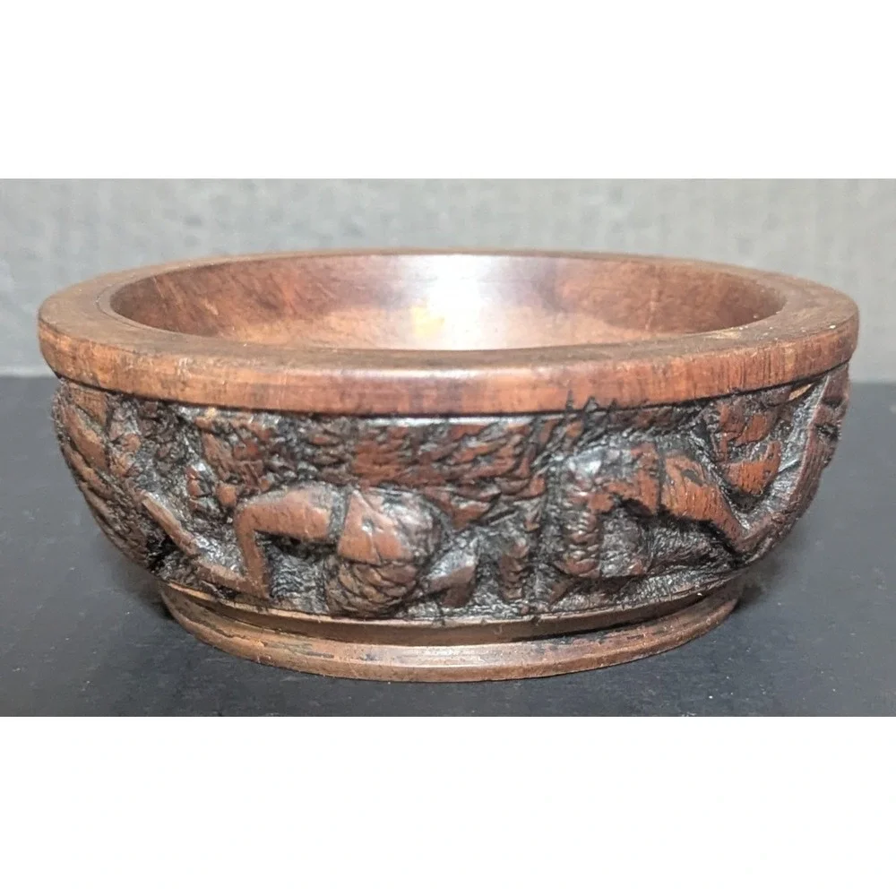 Vintage‎ African Malawi Craftsman Hand Carved African Ebony Wood Bowl Numbered
